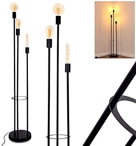 Stehlampe Maidford, Vintage Stehleuchte aus Metall in Schwarz, 3-flammig, 3 x E27-Fassung, Leuchte im Retro-Design m. Fußschalter am Kabel, ohne Leuchtmittel