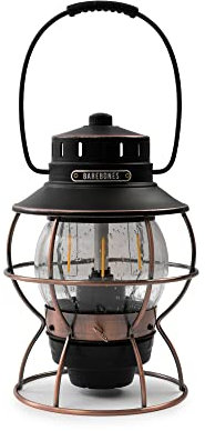 Barebones Railroad Lantern – Antique Bronze, Vintage-Inspired LED Camping Lantern with Rechargeable Battery – Adjustable Brightness Outdoor Light for Camping Gear, Backyard, and Home Decor