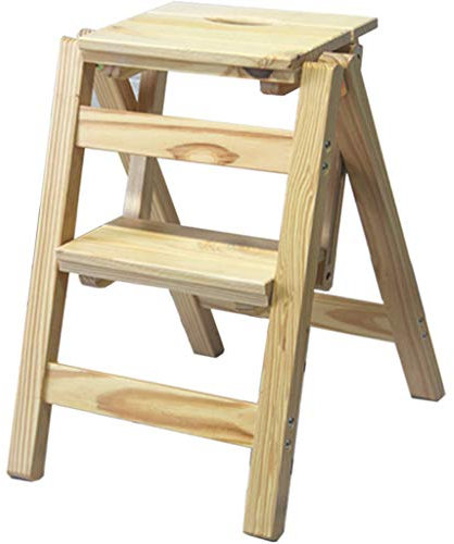GJSN Sgabello pieghevole facile e conveniente, 2 gradini, scala pieghevole in legno massello, per interni adulti, scaffale per fiori in legno per piante da giardino resistente, portante 150 kg,