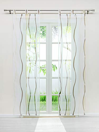 Delien Voile Schiebegardinen Streifen Vorhang Flächenvorhänge Transparenter Gardine mit Schlaufen Wohnzimmer Fensterschals inkl. Beschwerungsstange (2er-Pack, je H/B: 145/57 cm),Sand