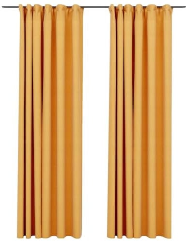 vidaXL 2X Vorhang Verdunkelung mit Haken Verdunkelungsvorhang Kräuselband Thermo Gardine Blickdicht Vorhänge Leinenoptik Gelb 140x245cm