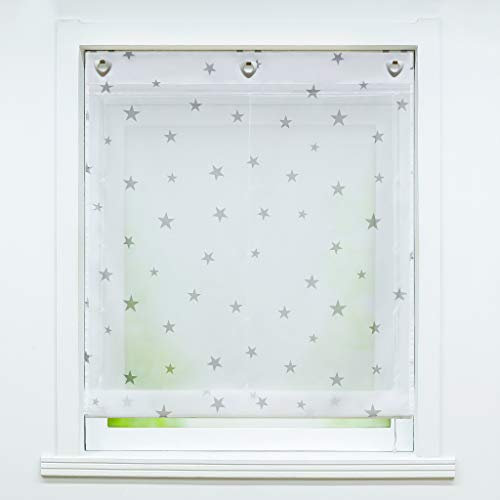 Joyswahl transparentes Ösenrollo mit Stern Druck »Carolin« Raffrollo mit Hakenaufhängung, ohne Bohren Schals Fenster Gardine BxH 100x140cm, Grau 1 Stück