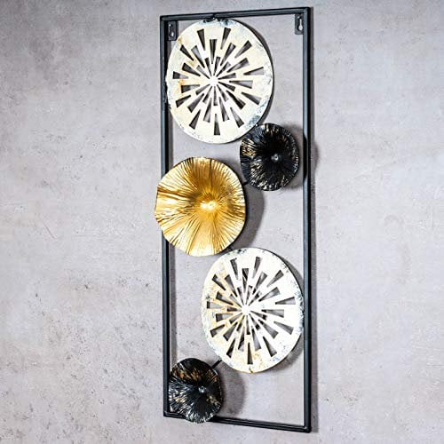 3D Wandbild H60cm Ringe Metall Weiß Schwarz Gold Deko Wandkunst Design Metallbild Teller Wanddeko