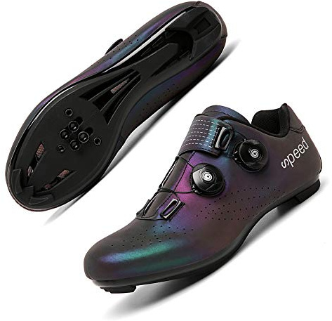 Fahrradschuhe für Herren Damen Leuchtende Straßenradfahren Reitschuhe Peloton Schuhe Atmungsaktiv Cleat Kompatibel SPD Look Delta Hallenradschuhe, Magic Color, 35 1/3 EU