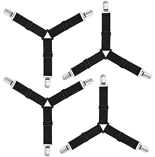 ANCLLO 8 Stück Bettlakenspanner Clip dreieckig elastisch Spannbettlaken Bettlakenspanner Halter Träger für Bettband Matratzenauflage Eckgreifer Bettlakenhalter