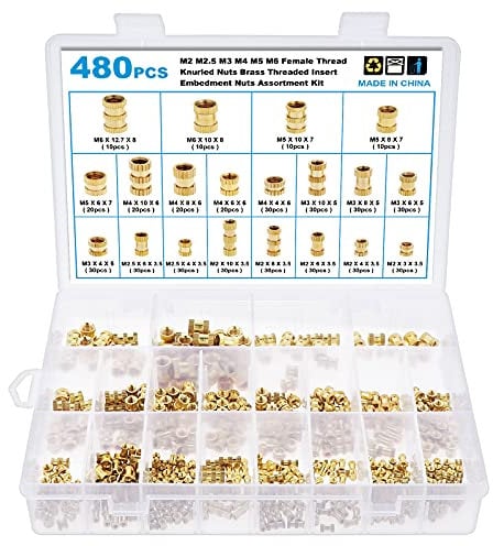 Gueenky 480 Stück Messing Gewindeeinsatz, M2 M2,5 M3 M4 M5 M6 Gewindeeinsatz 3D Druck, 20 Größen Einbettmuttern Sortiment Einpressmutter Einbettung Muttern mit Aufbewahrungsbox