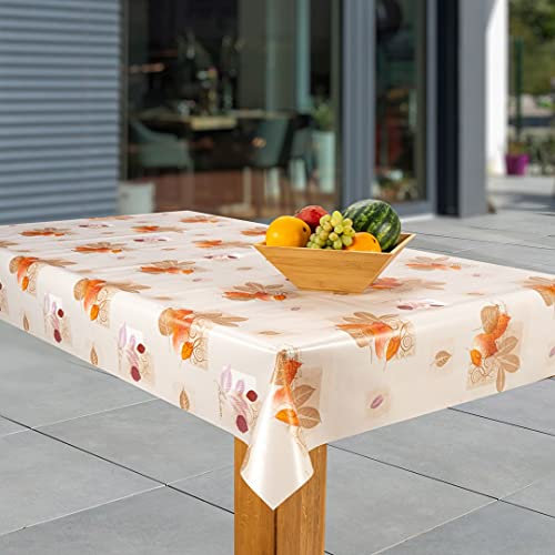 laro Wachstuch-Tischdecke Abwaschbar Garten-Tischdecke Wachstischdecke PVC Plastik-Tischdecken Eckig Meterware Wasserabweisend Abwischbar, Muster:Herbstblätter braun - orange, Größe:110x160