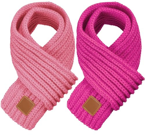 Zhanmai 2 Pcs Toddler Scarf Kids Warm Set Winter Knit Scarves Soft Neck Warmer for Boys Girls Children(Pink, Rose)