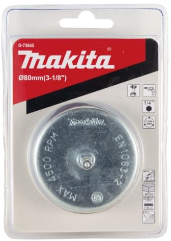 Makita D-73645 Topfbürste Ø 80 mm, gewellt, fein, vermessingt, 1/4-Sechskantaufnahme, feine Drahtbürste zum Bearbeiten von Holz und Metall