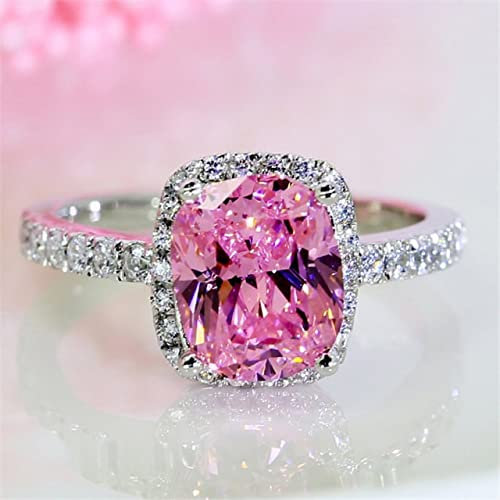 DJMJHG 925 Silber Schmuck Ringe für Frauen Rechteck Zirkonia Trendy Bijoux Hochzeit Engagement Brautring 9 Rosa