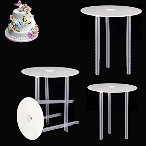Cake Dowel Rods Set - 16PCS Cake Dowels for Tiered Cakes, Plastic Cake Support Rods, White Cake Stand Sticks with 3PCS Cake Boards - for Tiered Cake Construction and Stacking Supporting
