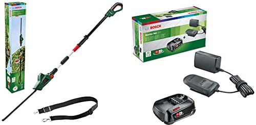 Bosch 06008B3001 Cordless Telescopic Hedge Trimmer UniversalHedgePole 18 & Battery and Charger Starter Set PBA 18 V (18 V System, 2.5 Ah Battery, Charger, in Carton Packaging)
