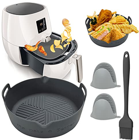 Juego de 4 Piezas Extra Grande Olla de Silicona para Freidora de Aire, Silicona Freidora Aire Reutilizables y Antiadherentes,Accesorios Airfryer para Hornear Pasteles Microondas, etc