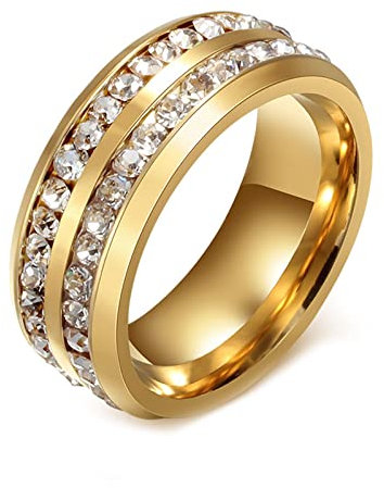 Bishilin Partnerring Herren Edelstahl, Herren Ring Personalisiert 8MM mit Zirkonia Bandring Gold Ringe Freundschaftsring für Männer Jugend Gr.70 (22.3)