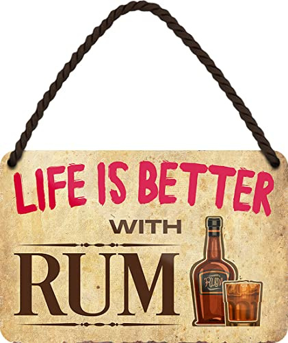 WOGEKA ART Retro Blechschild - Life is better with RUM - Lustiger Spruch als Geschenkidee zu Geburtstag Weihnachten als Deko Schild 18x12 cm Vintage Hängeschild Metallschild HS942