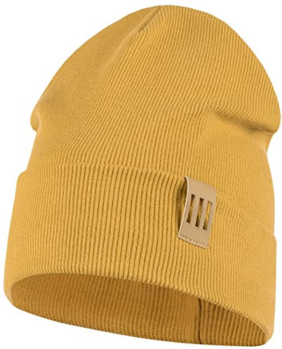Mütze Junge Kinder Beanie Herren gerippt, Größe: 54-56, Farbe: Senfgelb