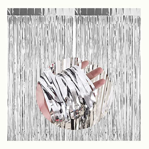 CC wonderland zone 2 Stück Silber Lametta Vorhänge - Metallische Folienvorhänge (1m x 2m) Tinsel Curtain für Party Deko