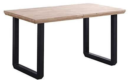 Adec Group Roma, Mesa de Comedor Extensible, Mesa 2 Tramos, Acabado en Roble y Negro, Medidas: 140-180 – 220 cm (Largo) x 80 cm (Ancho) x 77 cm (Alto)