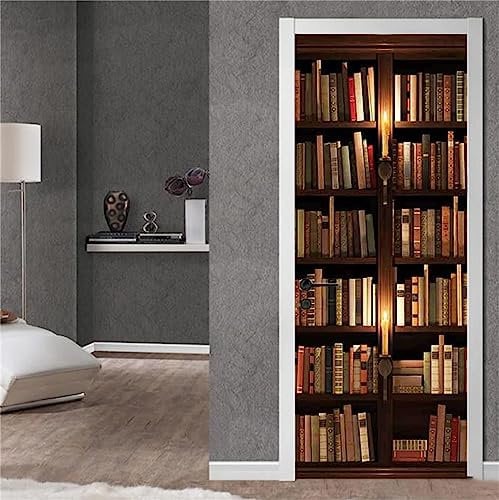 FLFK 3D Retro-Bücherregal Türtapete selbstklebend Türposter Vinyl Entfernbar Türaufkleber Aufkleber Zuhause Dekor 77x200CM