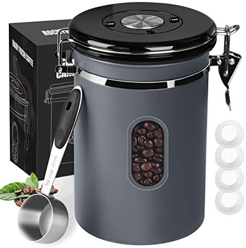 ROCKY&CHAO Kaffeedose Luftdicht aus Edelstahl 2,8L Kaffeebhnen Behälter mit Sichtfenster an der Seite Vorratsdose für 1kg Tee Nüsse Kakao Länger und Frisch Bleiben