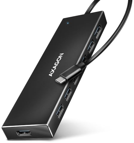 AXAGON HUE-F7A 7X USB 3.2 Gen 1 Aluminium Flat Hub, 30 cm USB-C-Kabel