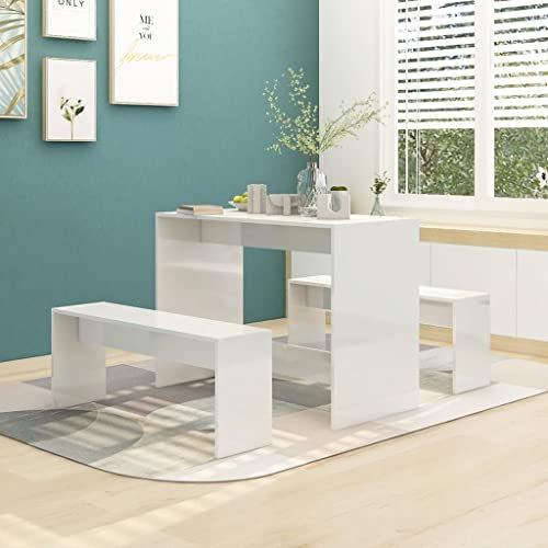 INLIFE 3-TLG. Essgruppe Hochglanz-Weiß Holzwerkstoff,Weiß,29.1KG