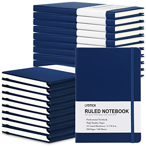 LYDTICK Notizbücher zum Schreiben, liniert, Hardcover-Notizbücher (200 Seiten) für Notizen, liniert, für Zuhause, Schule, Büro, 14,5 x 21,3 cm, Marineblau, 20 Stück