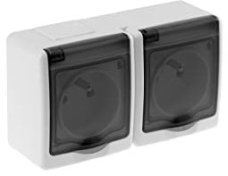 2-Fach Aufputzsteckdose Rauchglas IP44 16A/250V Schuko Aufputz Feuchtraum Steckdose Weiß