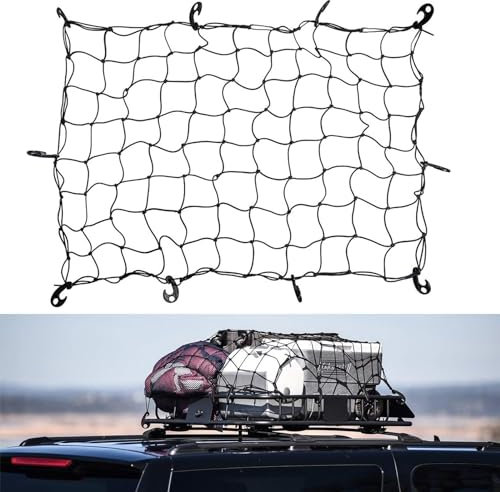 NINGYER Filet pour Galerie de Toit, Filet Bagage Voiture Très Élastique avec 10 Crochets, 90 x 120cm Filet de Bagage Toit de Voiture, Convient pour Galerie de Toit ou Coffre