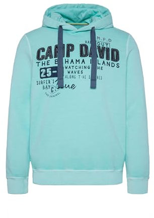 Camp David Herren Hoodie mit Logo Artwork Cool Mint L