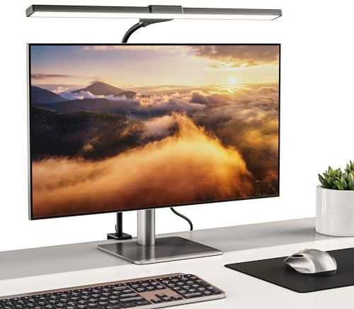 CSL - Monitor Lampe dimmbar - USB LED Tischlampe Screenbar Lichtleiste Schreibtischlampe – stufenlos dimmbare Helligkeit – 3 Farbtemperaturen kalt warm neutral – Tisch-Halteklammer – schwenkbarer Hals