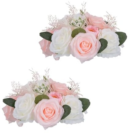 Inweder Künstlicher Blumenstrauss Hochzeitsdeko Tisch - 2 Pcs Künstliche Rose Blume Ball Rosa&Weiß Gefälschte Blume Deko Blumengesteck Hochzeit Blumen Sträuße für Mittelstück Party Valentinstag