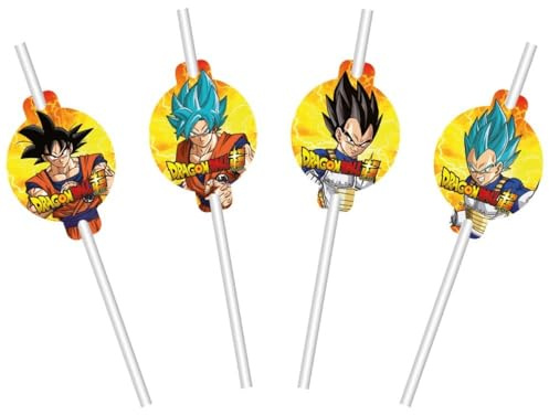 Dragon Ball Z Super™ Paper Straws – Pack of 8 Themed 19.6 cm Disposable Paper Drinking Straws, Anime Party Drink Accessories for Kids’ Birthdays & Fan Events