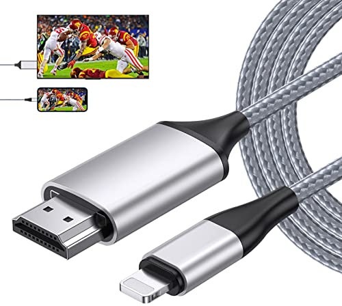 dibdib[4M Long Version HDMI Cable for iPhone, HDMI Converter Cable, Telephone/Pad/Pod to TV, HDMI Connection Cable, OS 11, 12, 13, 14, YouTube TV Output, High Definition HD1080P Silver