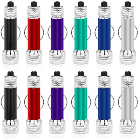 yotutun 12 Stück Mini LED Taschenlampe, Schlüsselanhänger Kinder Taschenlampe mit Batterien Bunt Tragbar Aluminium Schlüsselleuchte Handlampe fürKinder Mitgebsel Camping Wandern Outdoor Notfäll