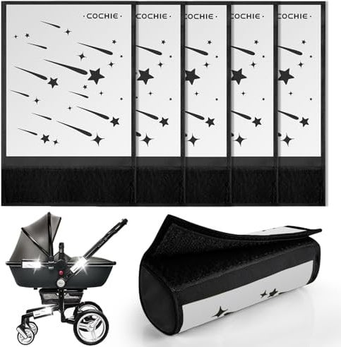 5 Stück Kinderwagen Reflektoren mit Klettverschluss Universal Sicherheits Reflektoren für Buggy, Fahrräde, Anhänger und mehr, Meteor Motiv, Schwarz