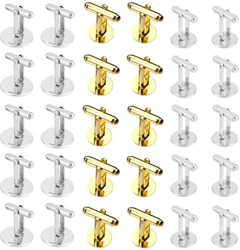 ARJDXDP Elite Manschettenknopf, 30 Stück Edelstahl Manschettenknöpfe Facheinstellungen Lünette Rohlinge für Bild Manschettenknopfherstellung, Fach 10mm,12mm,18mm