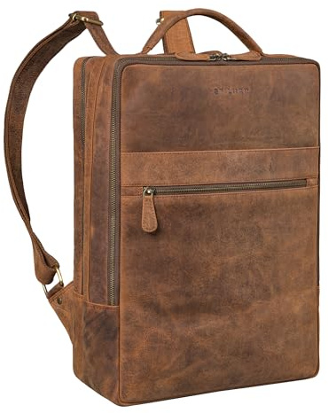 STILORD Jason Laptop-Rucksack 17 Zoll Groß Leder Vintage Business Backpack Daypack für Uni Reisen Arbeit Büro Freizeit - Lederrucksack Damen & Herren Echtleder Farbe:Avani - braun