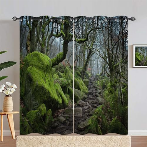 ANHOPE Natur Landschaft Wald Baum Verdunklungsvorhänge mit Ösen Blickdichte Gardinen Blackout Curtain Thermo Vorhänge Weich Schlafzimmer Wohnzimmer Vorhang 2er Set H 214 x B 117 cm