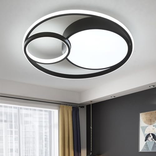 Natsen 55W Deckenleuchte LED Deckenlampe, dimmbar mit Fernbedienung, Runde Leuchte für Küche Diele Wohnzimmer Schlafzimmer Büro, Schwarz (50 * 50 * 8,5cm)