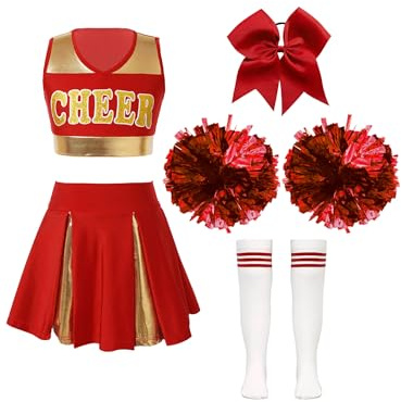 Miutii 5 Stück Mädchen Cheer Leader Kostüm Cheerleading Uniform Crop Tops mit Rock Pompoms Socken Haarband Schule Performance Wettbewerb Tanzkleid