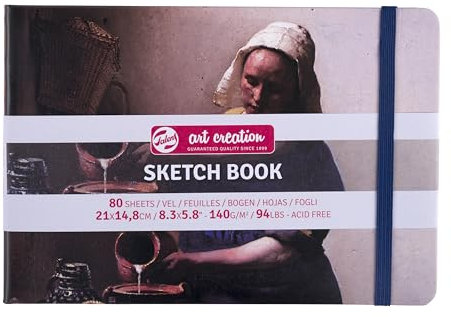 Talens Art Creation Skizzenbuch Dienstmagd mit Milchkrug | 21 x 14,8 cm, 140 g, 80 Blatt | Hardcover Skizzenbuch für Bleistift, Pastell, Tusche, Gouache