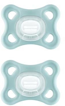 MAM Ciuccio Comfort in set da 2 pezzi, particolarmente piccolo e leggero, per neonati e neonati in 100% silicone, con tettarella morbida MAM SkinSoft e scatola per ciuccio, 0 mesi, menta