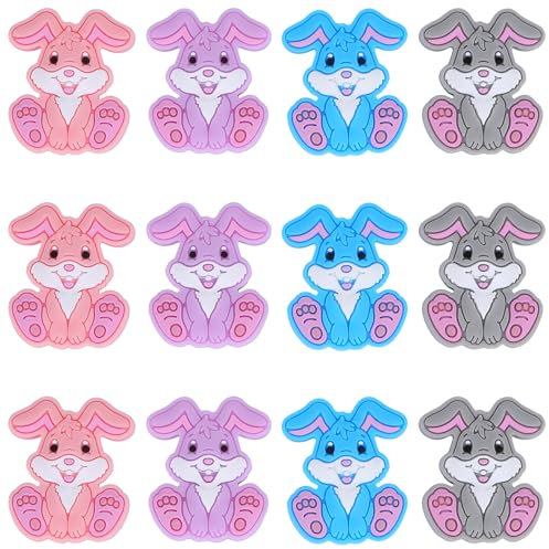 WEWAYSMILE 12pcs 4 Style Silicone Focal Beads, Silicone Beads Bulk, Easter Keychain Making Bracelet Necklace Handmade Crafts (Rabbit)