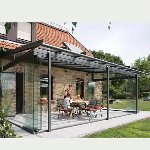 Individueller Aluminiumrahmen, einziehbares Markisendach, Schiebedach, gehärtetes Isolierglas, Gewächshaus, Sonnenraumhaus mit motorisiertem Lamellendach