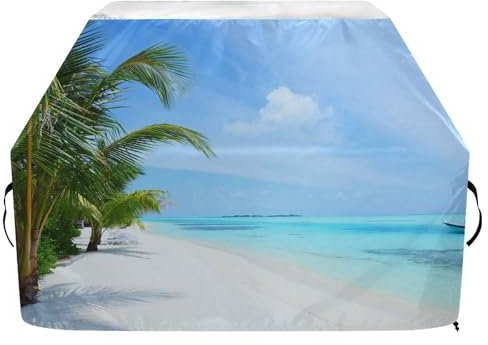 Grillabdeckungen mit verstellbarem Klettverschluss, Grillabdeckung für Weber, Brinkmann, Char Broil, wasserdicht, winddicht, Landschaft, tropische Insel, Kokosnuss, Strand, Gas, Grillabdeckung, 165 x