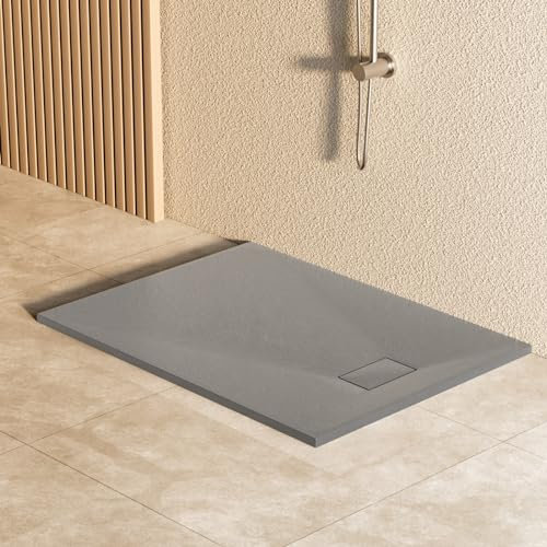 Heilmetz Duschwanne 120x90cm SMC Duschwann Flach Duschtasse Höhe 2.6 cm Brausewanne Schieferoptik und Rutschfeste Struktur Duschtasse, Ø 90mm Ablauföffnung -Grau