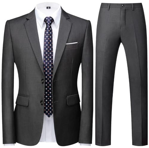 Allthemen Mens 2 Piece Suits 2 Button Business Dress Suit Grey XL