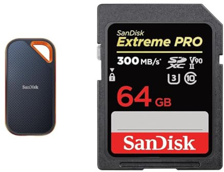 SanDisk Extreme PRO Portable SSD externe SSD 4 TB & Extreme PRO SDHC UHS-II Speicherkarte V90 64 GB