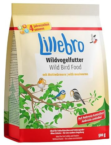 Lillebro Wildvogelfutter mit Mehlwürmern, 6 x 500 g, insgesamt 3 kg